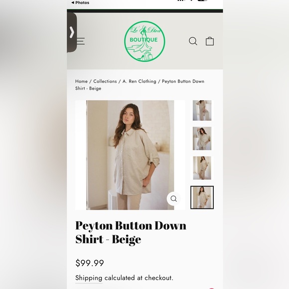 A Ren Oversized Women's Beige Linen Button Down Shirt Size Large - Picture 2 of 12